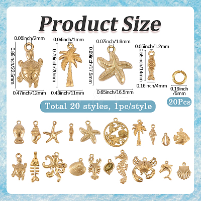 20Pcs 20 Styles Ocean Theme 304 Stainless Steel Pendants STAS-SC0021-12-1