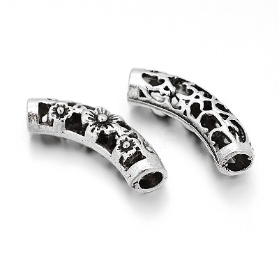 Hollow Tibetan Style Alloy Curved Tube Beads PALLOY-J589-01AS-1
