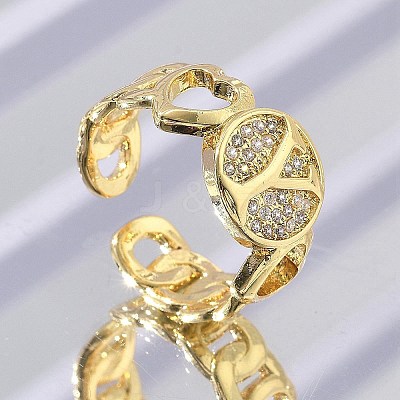 Brass Micro Pave Clear Cubic Zirconia Open Cuff Rings for Women RJEW-K289-02G-Y-1