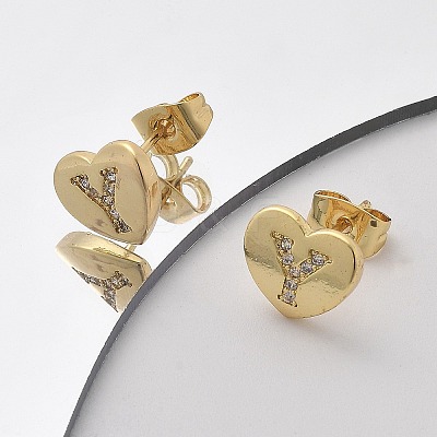 Rack Plating Brass Micro Pave Clear Cubic Zirconia Stud Earrings EJEW-K299-01G-Y-1