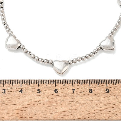 Brass Round Heart Beaded Necklaces NJEW-Z120-01P-1