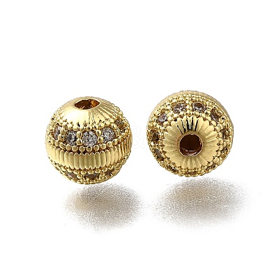 Brass Micro Pave Clear Cubic Zirconia Beads ZIRC-I070-038G-1