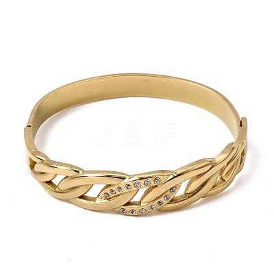 304 Stainless Steel Crystal Rhinestone Twisted Chain Hinged Cuff Bangles for Women SA-CBA61B8-09G-1