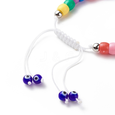 Lampwork Heart with Evil Eye Braided Bead Bracelet BJEW-JB08626-1
