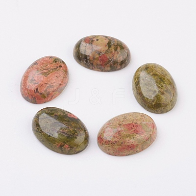 Natural Unakite Flat Back Cabochons G-G741-13x18mm-16-1