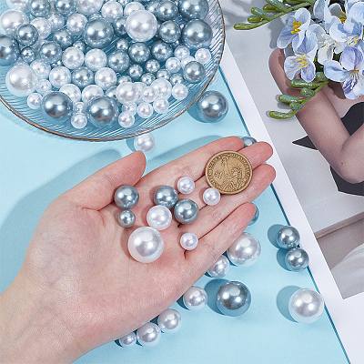 150Pcs 2 Colors ABS Plastic Imitation Pearl Round Beads KY-SP0001-63A-1