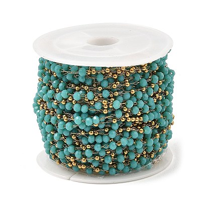 Rondelle Glass Beaded Link Chains CHS-G028-07G-02-1