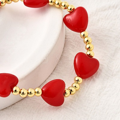 Valentine's Day ABS Imitation Pearl Beads Stretch Bracelets for Women BJEW-D317-08A-G-1