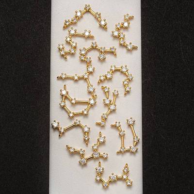 12Pcs 12 Style Brass Micro Clear Cubic Zirconia Pendants ZIRC-LS0001-02G-1