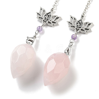 Natural Rose Quartz Teardrop Dowsing Pendulums G-K338-11P-02-1