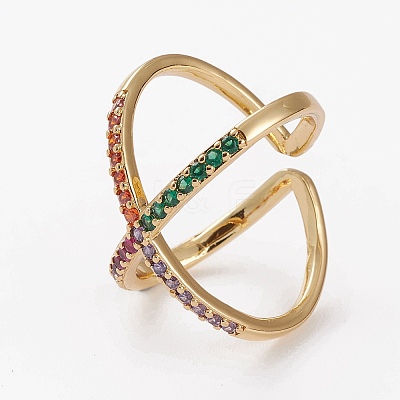 Brass Micro Pave Cubic Zirconia Cuff Rings RJEW-C101-13G-A-1