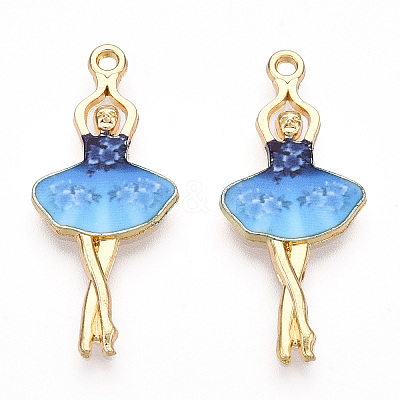 Printed Light Gold Tone Alloy Pendants ENAM-N056-207G-1