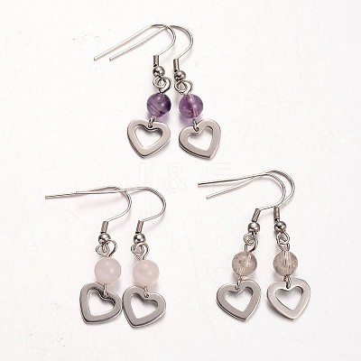 Heart Natural Gemstone Dangle Earrings EJEW-JE01884-1