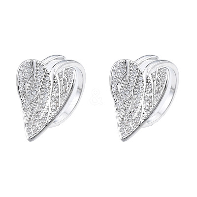 Clear Cubic Zirconia Heart Leaf Open Cuff Ring RJEW-T016-42P-1
