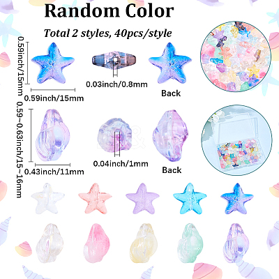 80Pcs 2 Styles Transparent Glass Beads GLAA-SC0003-31-1