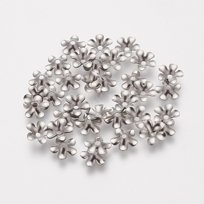 Tarnish Resistant 5-Petal 304 Stainless Steel Flower Bead Caps STAS-L205-09B-1