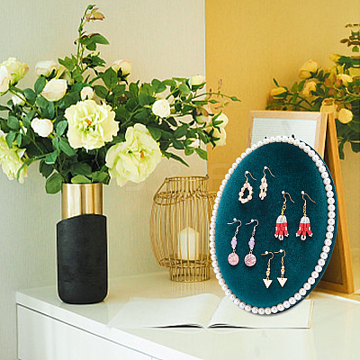 Oval Velvet Cover MDF Jewelry Display Stands ODIS-WH0025-105-1