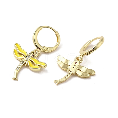 Dragonfly Golden Brass Dangle Leverback Earrings EJEW-L268-011G-04-1