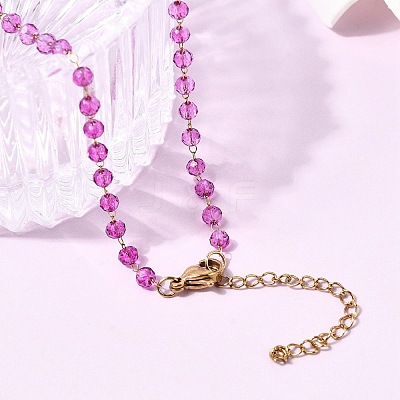 304 Stainless Steel with Glass Faceted Rondelle Bead Handmade Link Chain Birth Stone Necklaces for Women NJEW-G195-01G-08-1