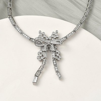 Bowknot Brass Micro Pave Cubic Zirconia Link Chain Bracelets for Women BJEW-A279-01P-1