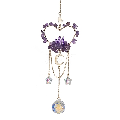 Natural Amethyst Chip Beads with Brass Finding Pendant Decorations HJEW-JM01815-03-1