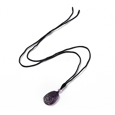 Adjustable Natural Amethyst Teardrop with Spiral Pendant Necklace with Nylon Cord for Women NJEW-L171-04B-1
