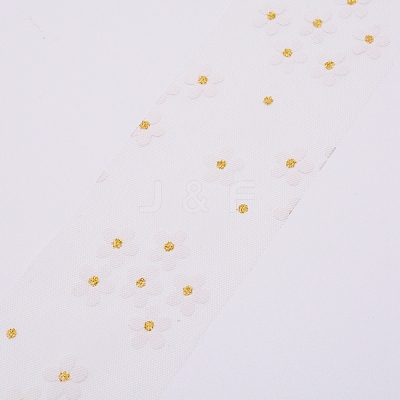 Flower Glitter Sequin Netting Fabric ORIB-WH0005-01A-1