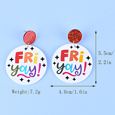 Word Friyay Acrylic Dangle Stud Earrings FS-WG01C29-09-1