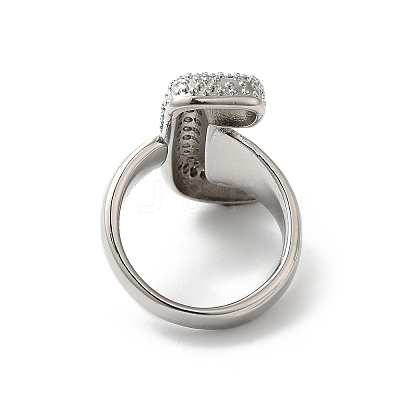 Letter Brass Micro Pave Clear Cubic Zirconia Open Cuff Ring for Women RJEW-N046-03J-P-1