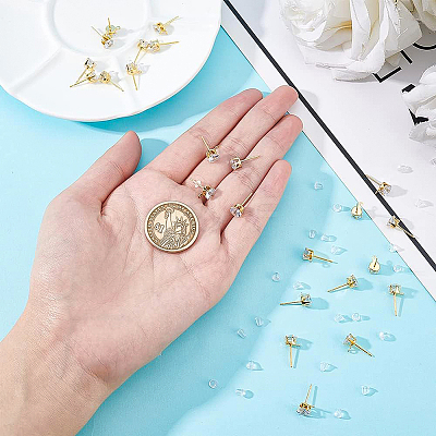12 Pairs Flat Round Brass Clear Cubic Zirconi Stud Earring Findings KK-BC0008-77-1