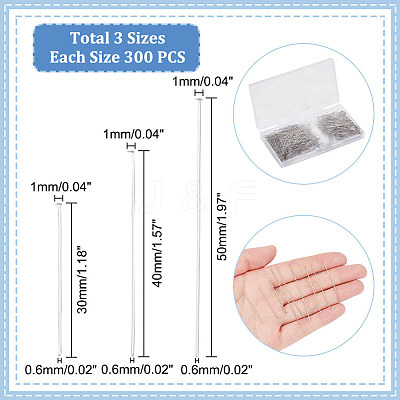 900Pcs 3 Styles 304 Stainless Steel Flat Head Pins STAS-UN0054-02-1
