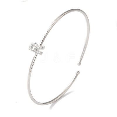 Rack Plating Brass Micro Pave Clear Cubic Zirconia Letter Open Cuff Bangles BJEW-A018-01P-R-1