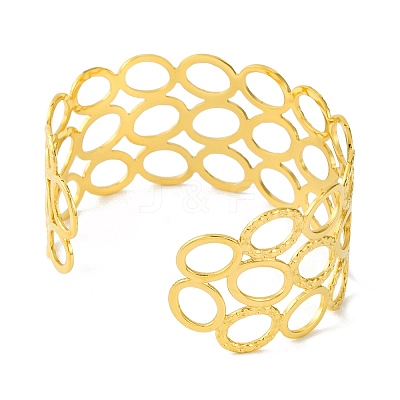 Ion Plating(IP) Oval 304 Stainless Steel Cuff Bangles for Women BJEW-B104-16G-1