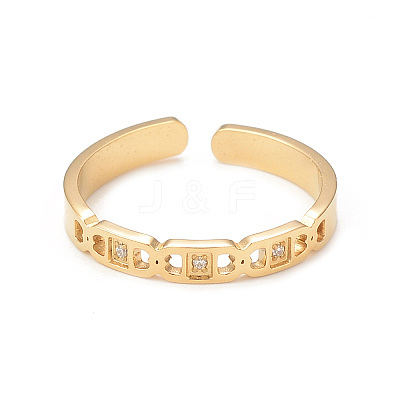 Crystal Rhinestone Oval with Square Open Cuff Ring X-RJEW-I096-20G-1