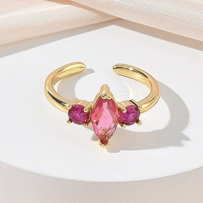 Brass Micro Pave Cubic Zirconia Cuff Open Rings for Women RJEW-L343-14G-01-1