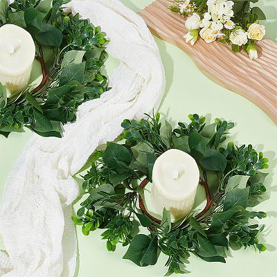 2Pcs Cloth Artificial Leaf Candle Rings Wreath AJEW-SP0004-47A-1