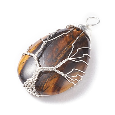 Natural Tiger Eye Pendants PALLOY-JF01307-05-1
