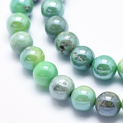 Electroplate Natural Green Grass Agate Beads Strands G-K256-07-8mm-1