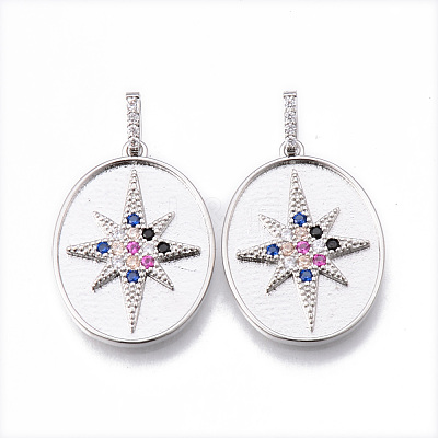 Brass Micro Pave Cubic Colorful Zirconia Pendants KK-N232-170P-NF-1