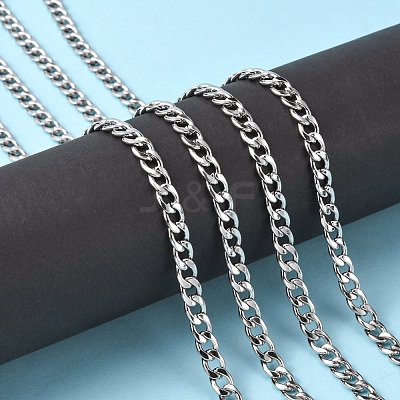 Non-Tarnish 3.28 Feet 304 Stainless Steel Cuban Link Chains X-CHS-G010-02P-1