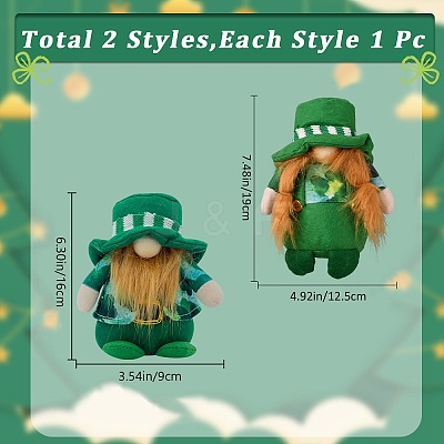 2Pcs 2 Style Saint Patrick's Day Cloth Gnome Faceless Doll DJEW-GF0001-63-1