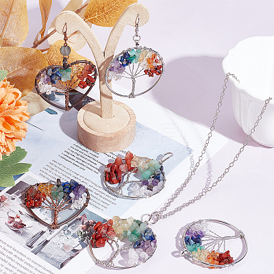 6Pcs 3 Styles 7 Chakra Tree of Life Gemstone Big Pendants G-SC0002-36-1