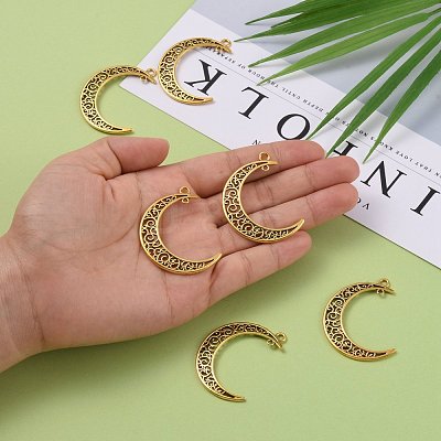 Tibetan Style Alloy Hollow Moon  2-Loop Link Pendants X-TIBEP-5312-AG-LF-1