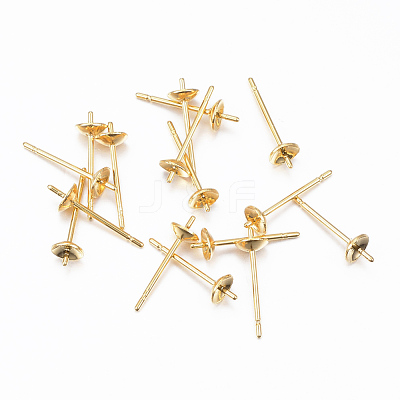304 Stainless Steel Post Stud Earring Settings For Half Drilled Bead STAS-H558-08G-1
