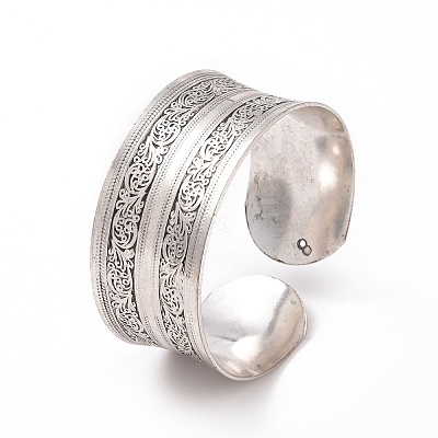 Bohemia Tibetan Style Alloy Thick Open Cuff Bangle for Women BJEW-E002-01AS-04-1