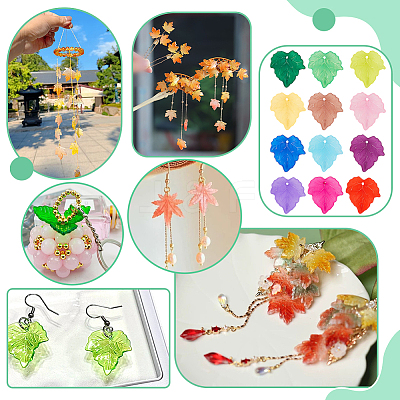 240Pcs 12 Colors Autumn Theme Transparent Frosted Acrylic Pendants MACR-PH0002-14-1