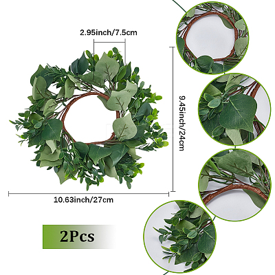 2Pcs Cloth Artificial Leaf Candle Rings Wreath AJEW-SP0004-47A-1