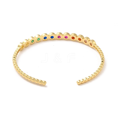 Colorful Cubic Zirconia Flat Round Open Cuff Bangle BJEW-M231-06G-1