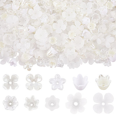 600Pcs 10 Styles ABS Plastic Imitation Pearl & Acrylic Bead Caps OACR-SC0002-34-1