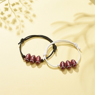 2Pcs 2 Colors Sport Theme Acrylic Beaded Bracelet BJEW-JB08558-04-1
